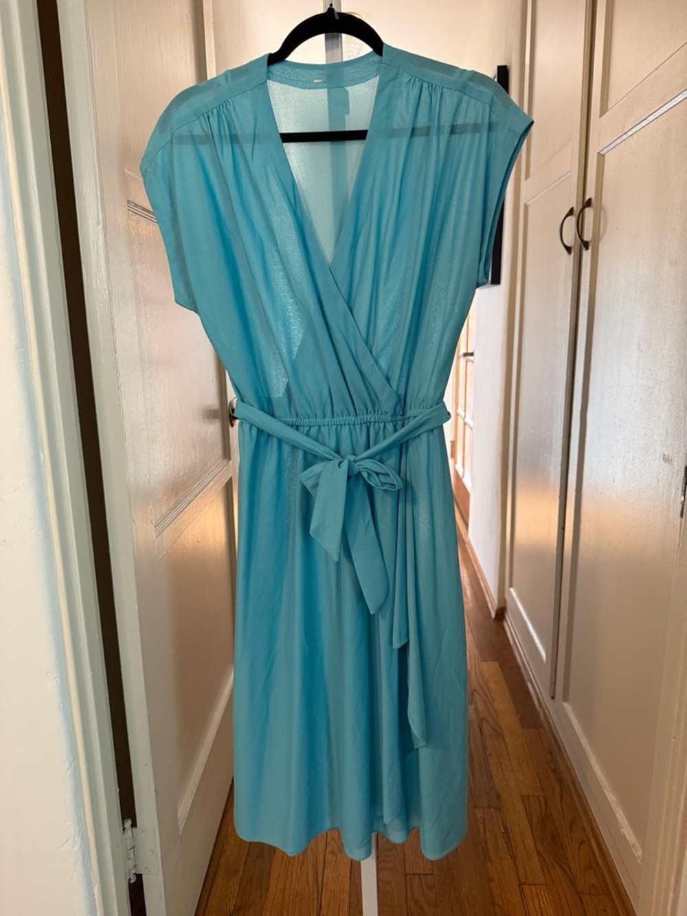 Vintage Light Blue Midi Dress with Waist Tie